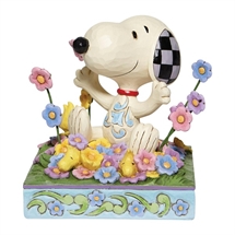 Peanuts - H: 12 cm. Snoopy in a bed of Flowers